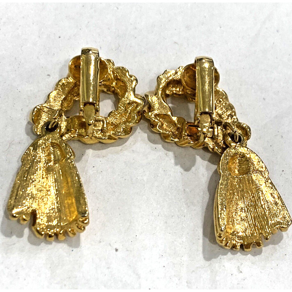 Vintage clip on earrings textured dimensional golden dangles elegant chic dressy - Picture 2 of 6